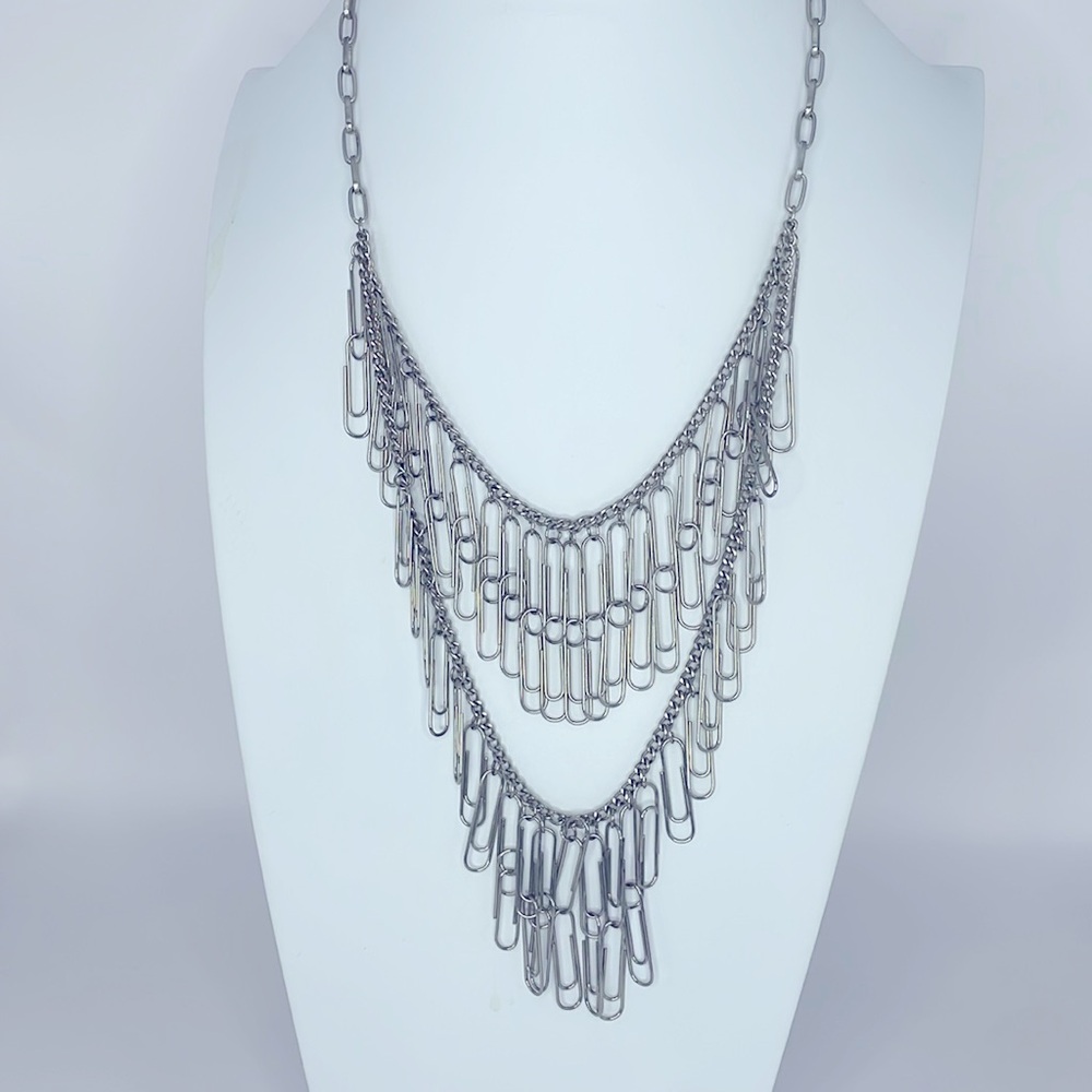 Layered Silver Paper Clip Necklace